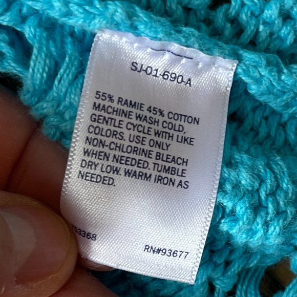 St Johns Bay Aqua Turquoise Cotton Ramie Pointelle Open Weave Cardigan L - Picture 5 of 8